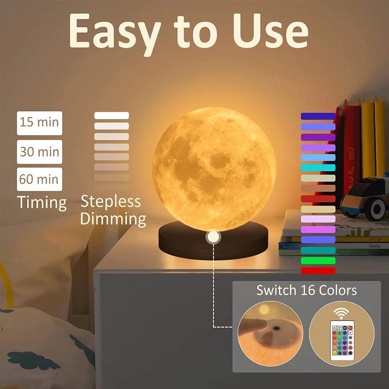 Lampe Lune 3D Flottante Magnétique - Veilleuse LED 16 Couleurs