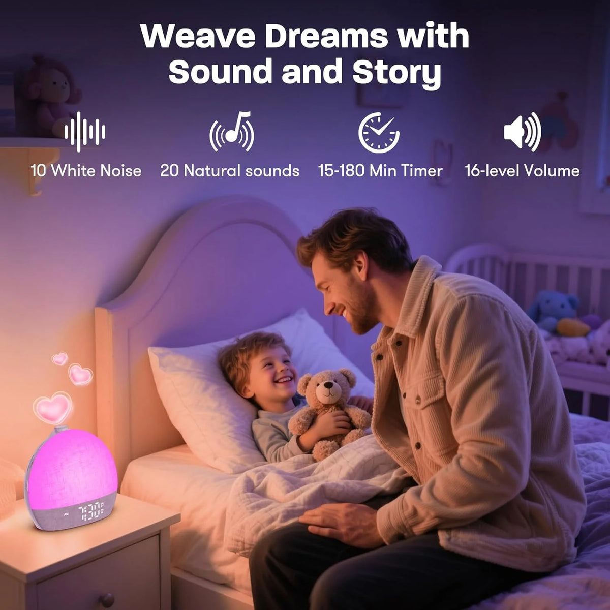 Réveil lumineux simulateur d'aube - Veilleuse RGB et sons apaisants